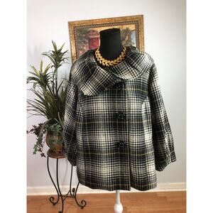 MoCéto Coat Women Plus‎ Size 20/22W Black White Yellow Plaid Wool Blend Jacket